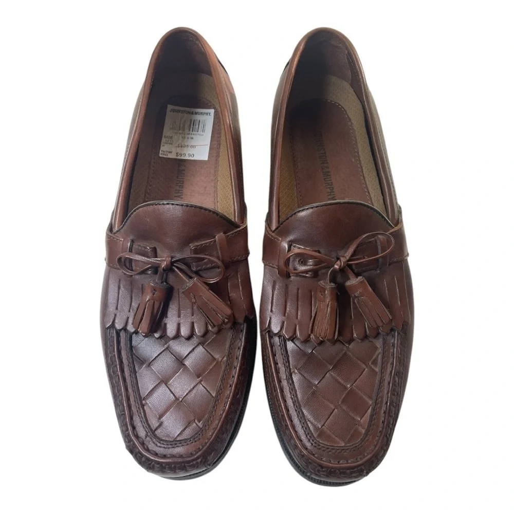 Johnston & Murphy Men’s Halsey Brown Leather Woven Tassel Loafers